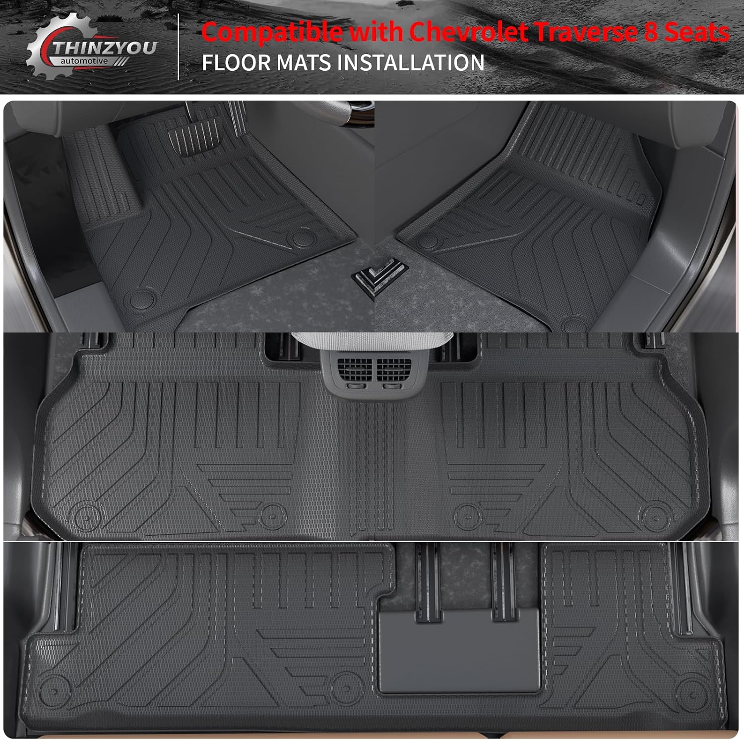 8 Seats Floor Mats Compatible with 2024 2025 2026 Chevy Traverse&GMC Acadia Cargo Liner Back Seat Cover Protector Caogo Mats 24-25 Chevrolet Traverse Accessories (Floor Mats Set of 9PCS)