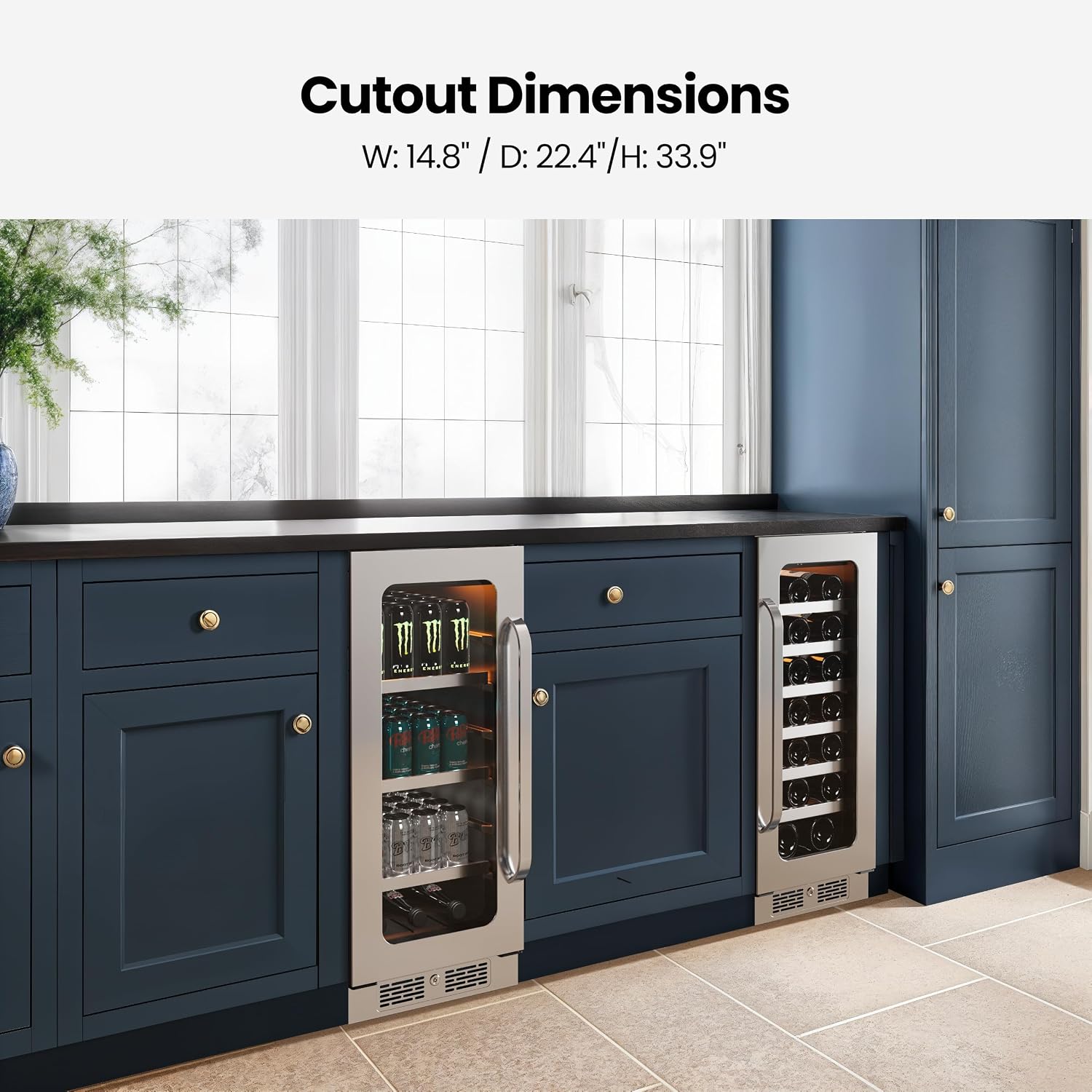 30 Inch Wine and Beverage Refrigerator 80 Cans and 33 Bottles Wine Fridge 36-72 ℉, 3 LED Beverage Cooler with Glass Door Built-in or Freestanding for Home Bar Office(6.0 cu.ft)