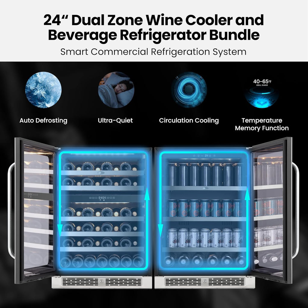 Whynter 46 Bottles Wine Cooler & 140 Cans Beverage Refrigerator, 48 Inch Wine Fridge Dual Zone, 40-65°F Wine Refrigerator, Built-in or Freestanding for Home Bar Kitchen Office