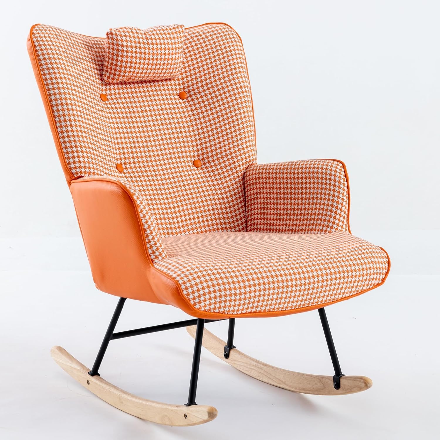 35.5' Nursery Rocking Chair Cotton Linen Upholstered Glider Chair with High Backrest Armchair for Living Room Bedroom Orange