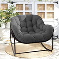 Papasan Rocking Chair Indoor & Outdoor, Oversized Egg-Shaped Papasan Rocker with Cushion & Pillow, All-Weather Wicker Patio Lounge Chair for Garden, Porch, Living Room (Gray)