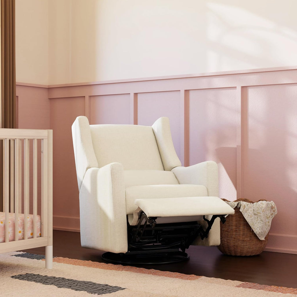 Babyletto Kiwi Recliner and Swivel Glider in Performance Cream Eco-Weave, GREENGUARD Gold Certified, Manual Recline, Water Repellant + Stain Resistant Fabrics