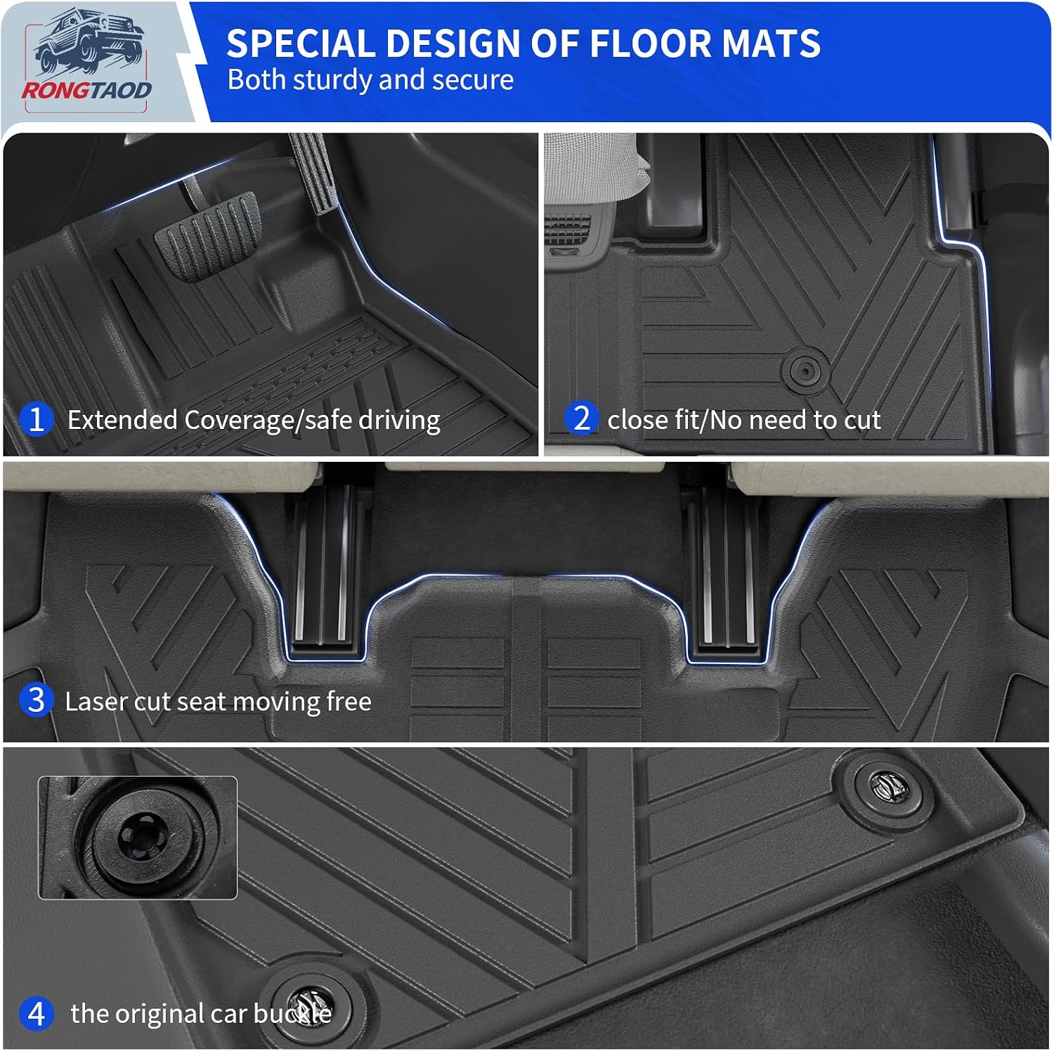 Rongtaod Floor Mats Compatible with 2023 2024 2025 2026 Honda Pilot Cargo Mat Trunk Mat Cargo Liner Back Seat Cover Protector All Weather Pilot Accessories (Trunk Mat with Backrest Mat+Floor Mats)