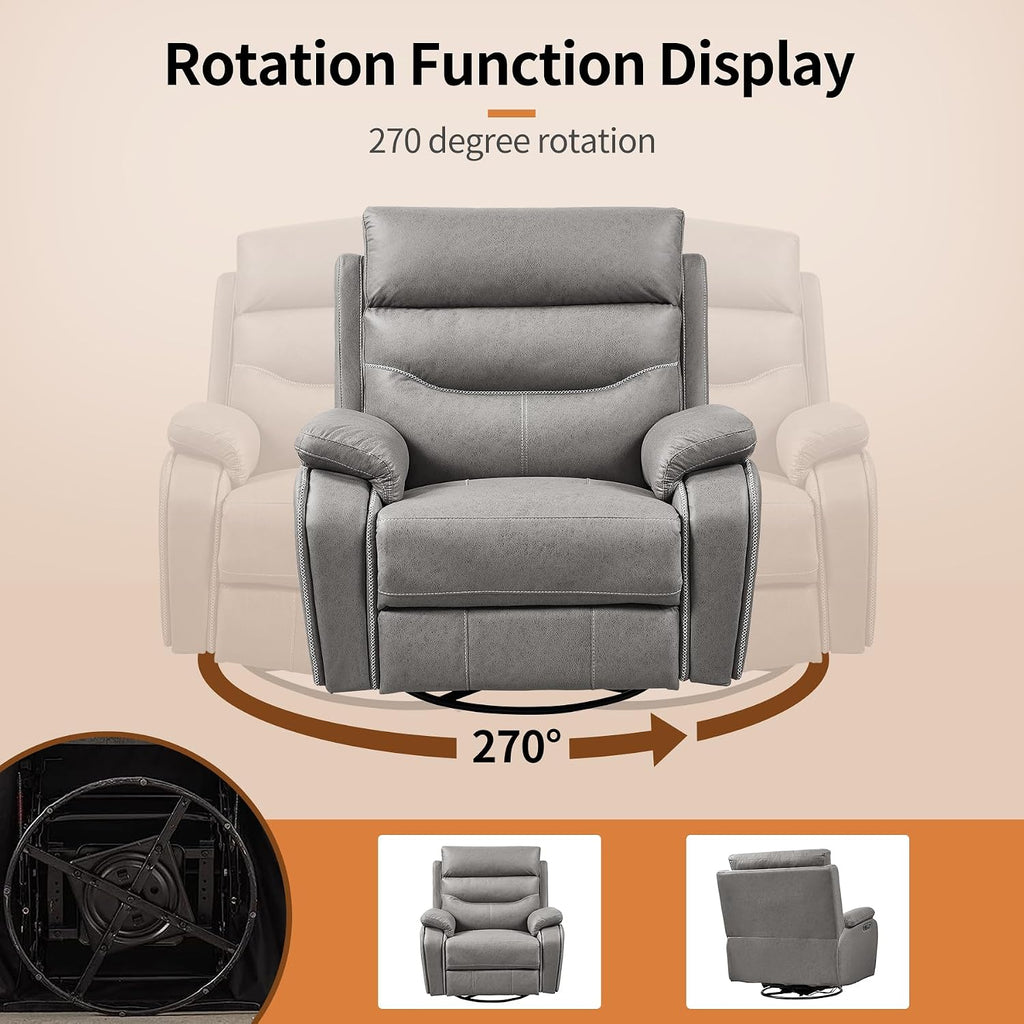 Swivel Rocker Recliner Chair with Electrical Adjustable Headrest, Nursery Rocking Glider Reclining Sofa with USB Ports, Microfiber Fabric Recliners Chair for Living Room,Nursery Room