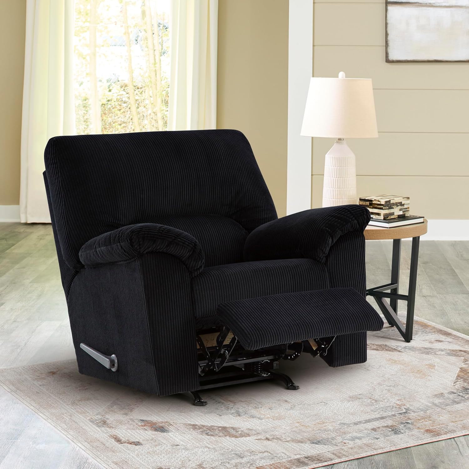 Signature Design by Ashley SimpleJoy Casual Manual Rocker Recliner with Pillow-Top Arms, Black