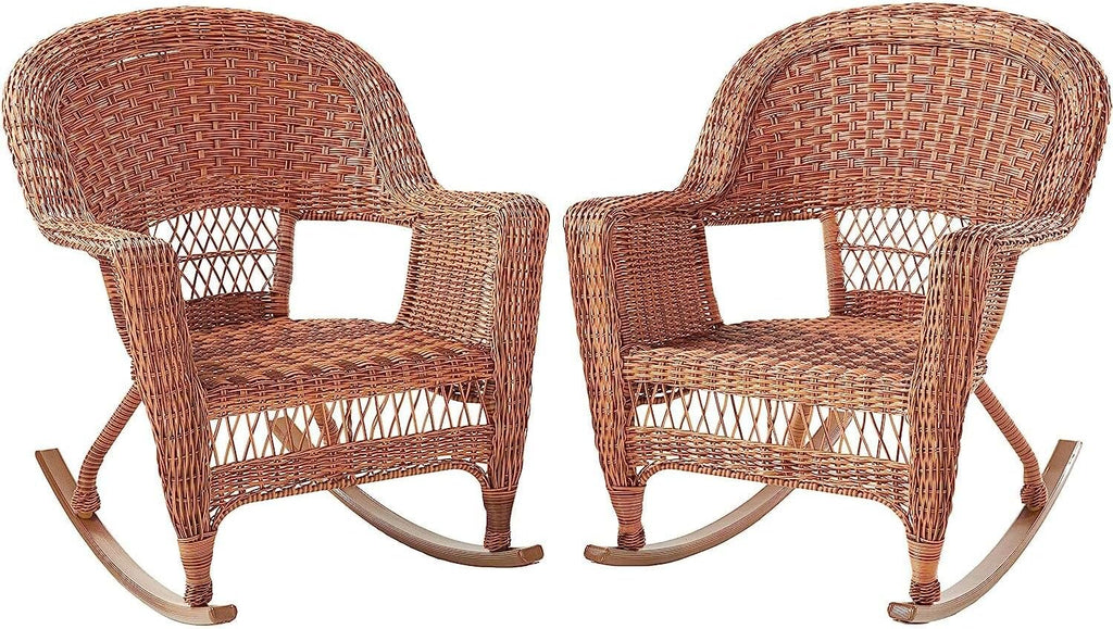 Jeco Rocker Wicker Chair - Set of 2, Patio Chair, Outdoor Rocking Chair Honey