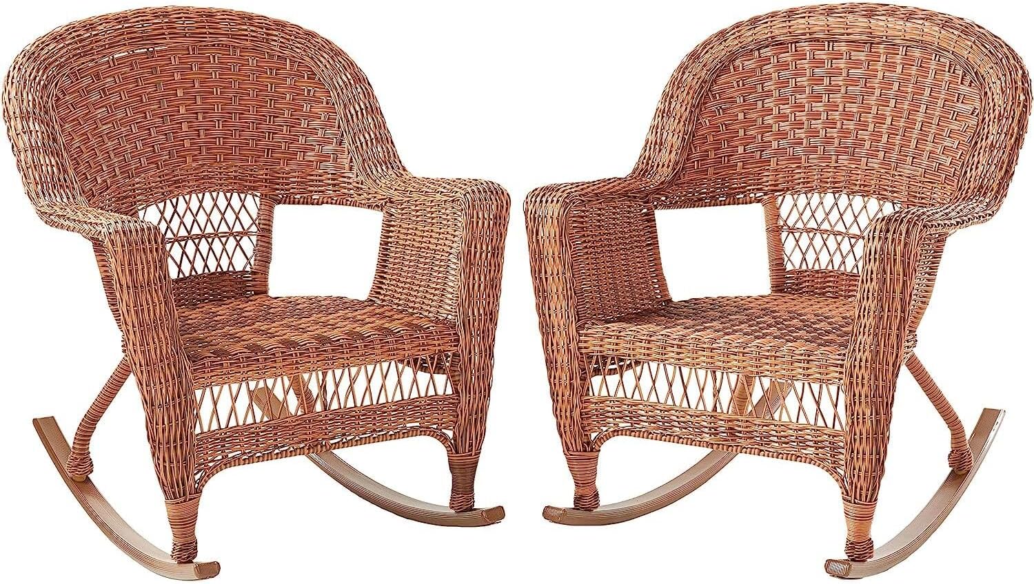 Jeco Rocker Wicker Chair - Set of 2, Patio Chair, Outdoor Rocking Chair Honey