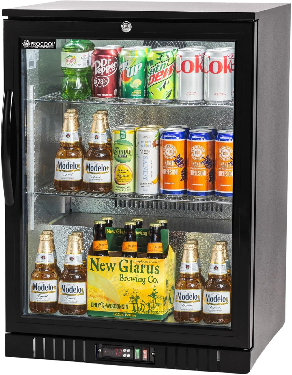 Procool 1-Door Undercounter Refrigerator - 33' Tall Energy Efficient Black Beverage Cooler With Glass Door & White LED Lights - Residential Beverage Refrigerator For Entertaining Spaces & Home Bars