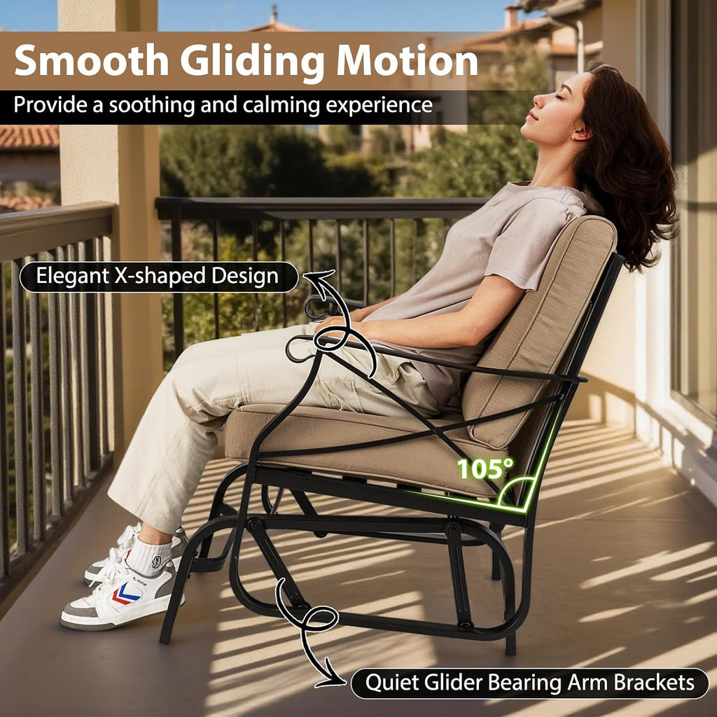 Tangkula Outdoor Glider Rocking Chair, Patio Gliding Chair Furniture with Metal Frame and Thick Cushions for Porch, Balcony, Garden and Yard (2 Pack)