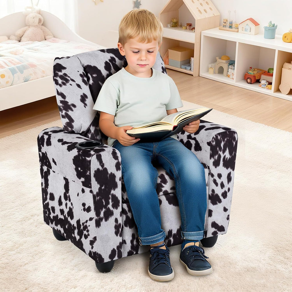 Costzon Kids Recliner Chair with Cup Holder, Toddler Adjustable Lounge Chair w/Footrest for Boys Girls Room, Ergonomic Baby Child Furniture Sofa for Age 3+ Gifts, Kids Mini Recliner up to 150 lbs