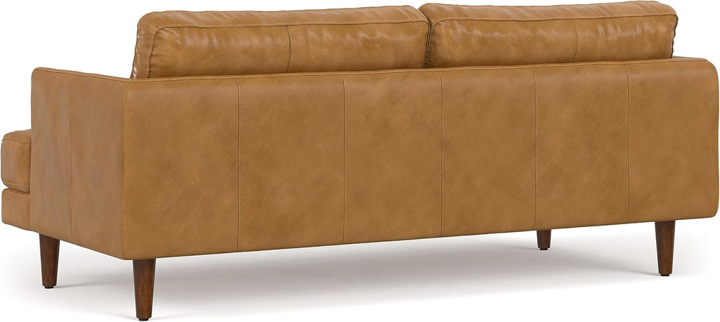 SIMPLIHOME Livingston Sofa - 76' Wide x 33' High Top Grain Genuine Leather Sofa in Sienna, Mid-Century Modern Loveseat for Living Room with Removable Feather-Wrapped Cushions and Solid Wood Frame
