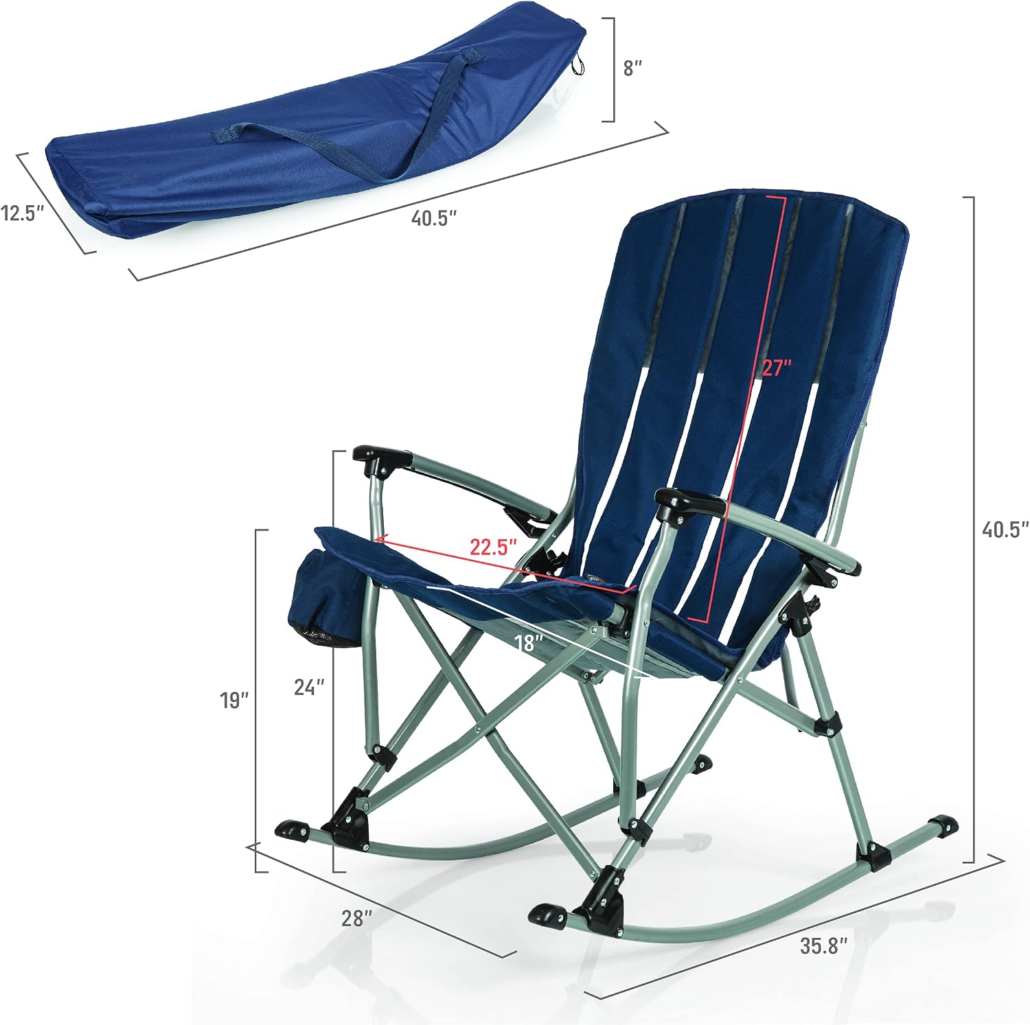 Picnic TIME Outdoor Rocking Camp Chair - XL Heavy Duty Camping Chair for Adults