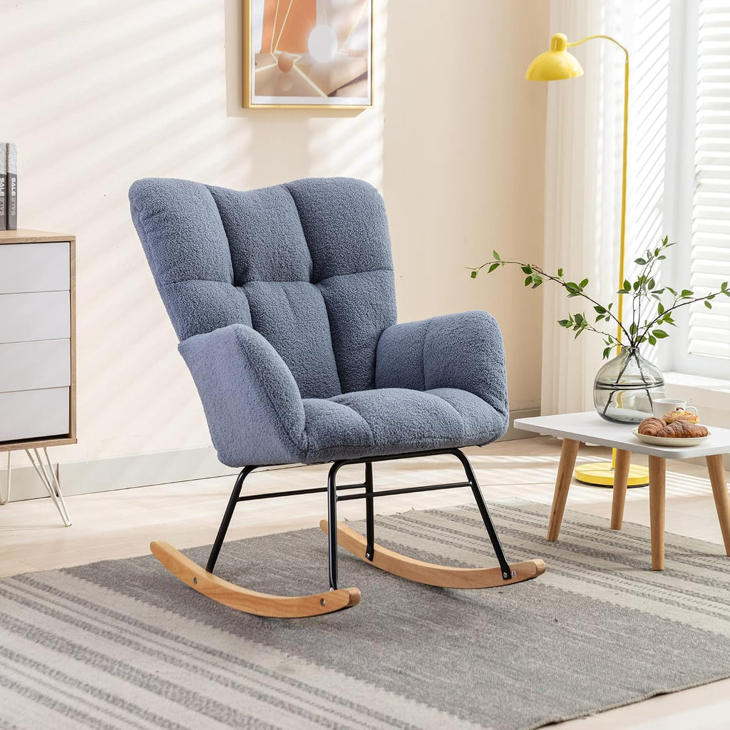 Rocking Chair Nursery Gilder, 31.5' D×27.6' W×37.4' H, Soft Teddy Fabric, 250LBS Capacity, Living Room & Nursery Accent Furniture