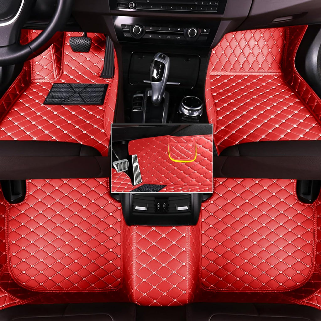 Custom Fit Leather Car Floor Mats for Chevrolet Silverado 1500 2005,Waterproof Anti-Slip Vehicle Floor Liners, Durable Easy Clean Interior Protection Mats(Full Set/Red Beige)