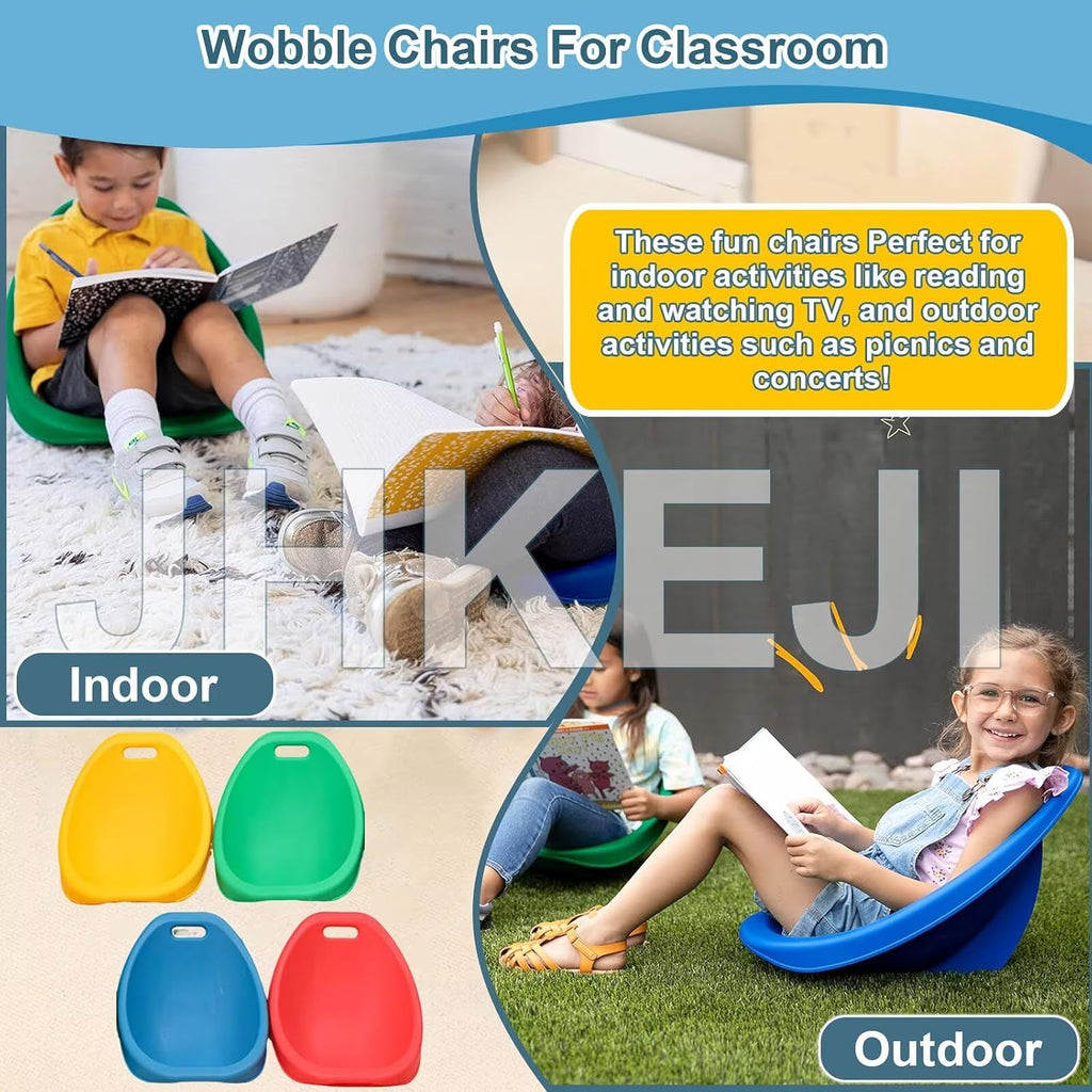4 Packs Multicolor Scoop Rocker, Autism Sensory Rocking Chair, Fun Wobble Chairs for Classroom Elementary, Portable Floor Seating with Back Support, Plastic Reading Chair w/Handle for Indoor Outdoor