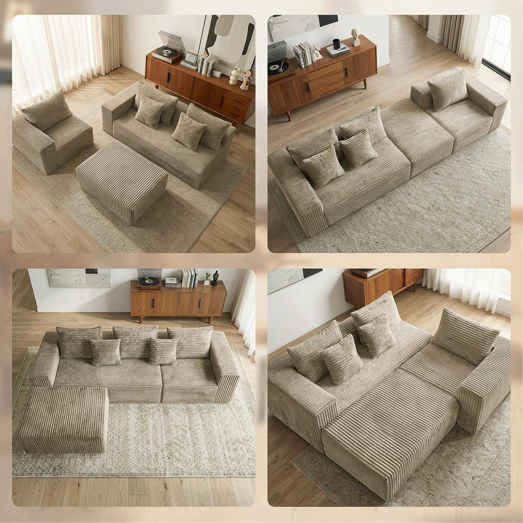 Sytopia 109' L-Shaped Cloud Couch, Boneless Modular Sectional Sofa with Deep Seat for Living Room Bedroom, Modern Couch Corduroy, Comfy Sleeper Futon Sofa Bed 40D Foam, Left Facing