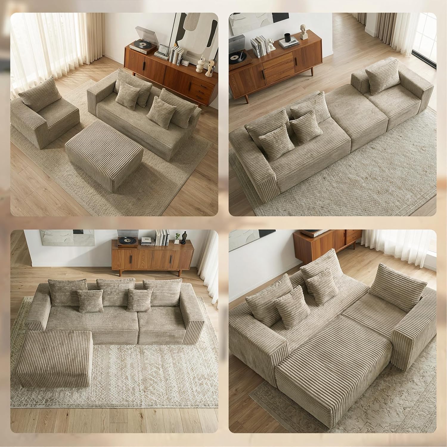 Sytopia 109' L-Shaped Cloud Couch, Boneless Modular Sectional Sofa with Deep Seat for Living Room Bedroom, Modern Couch Corduroy, Comfy Sleeper Futon Sofa Bed 40D Foam, Left Facing