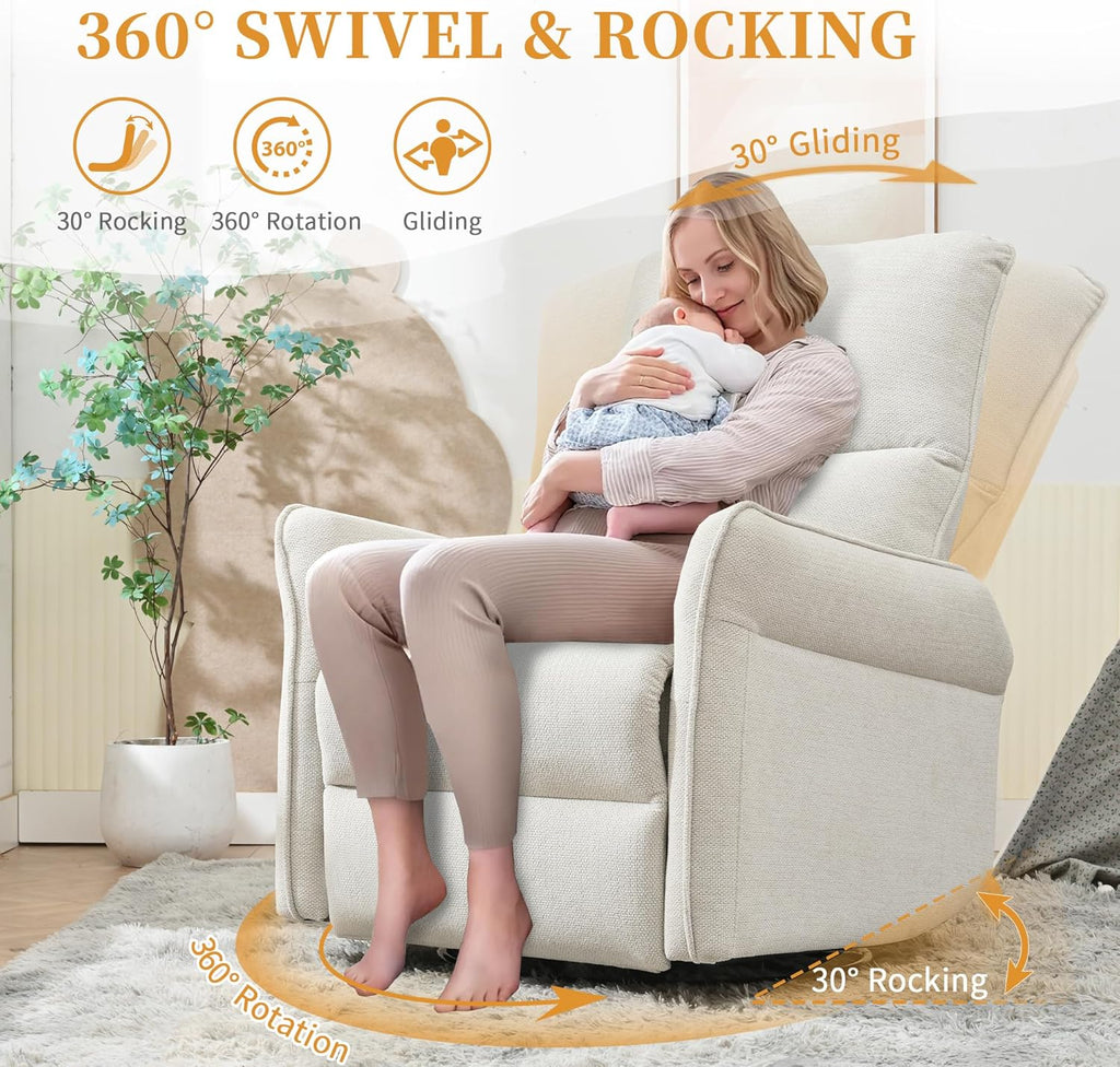 Glider Chair Swivel Rocker Recliner for Nursery, 360° Swivel Snowflake Velvet Manual Rocking Chair for Living Room, Bedroom, Small Spaces