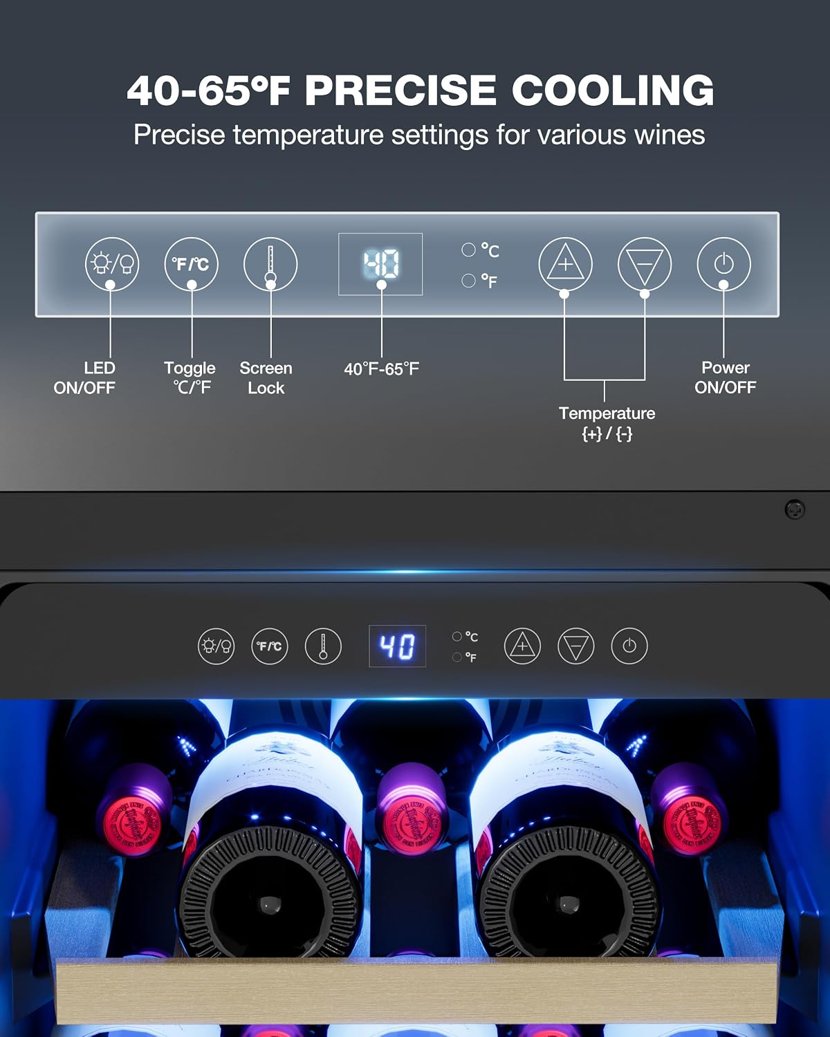 15 Inch Under Counter Wine Fridge, 29 Bottles Wine Cooler Refrigerator with Double-Layer Glass Door, Small Wine Fridge for Built-In or Freestanding with Removable Shelves, for Home, Office (Black)