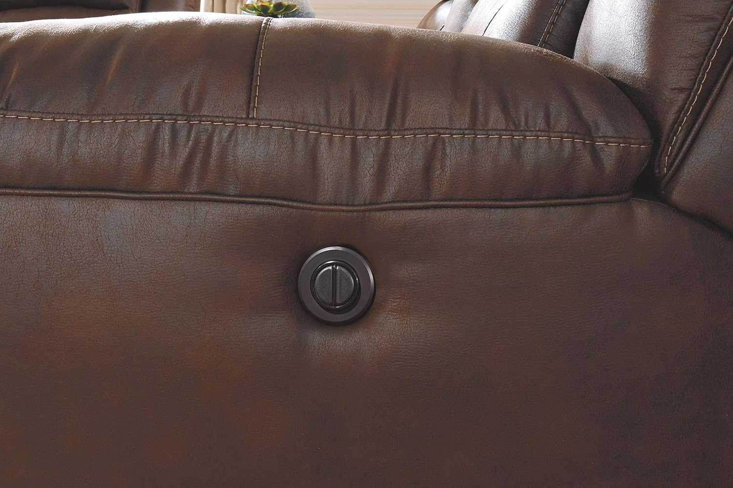 Signature Design by Ashley Stoneland Faux Leather Power Double Reclining Loveseat with Center Console, Dark Brown