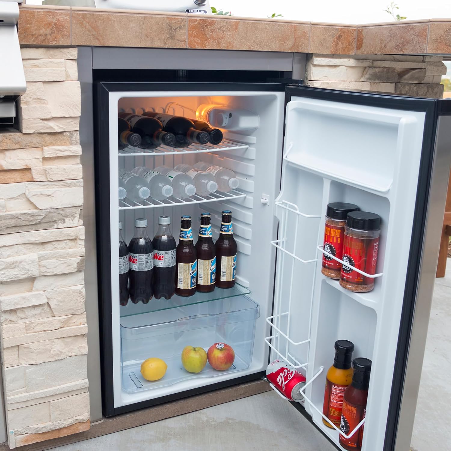 Bull Outdoor Products Contemporary Refrigerator – 4.5 cu. ft. Compact Stainless Steel Outdoor Fridge with Reversible Door and Full Temperature Control