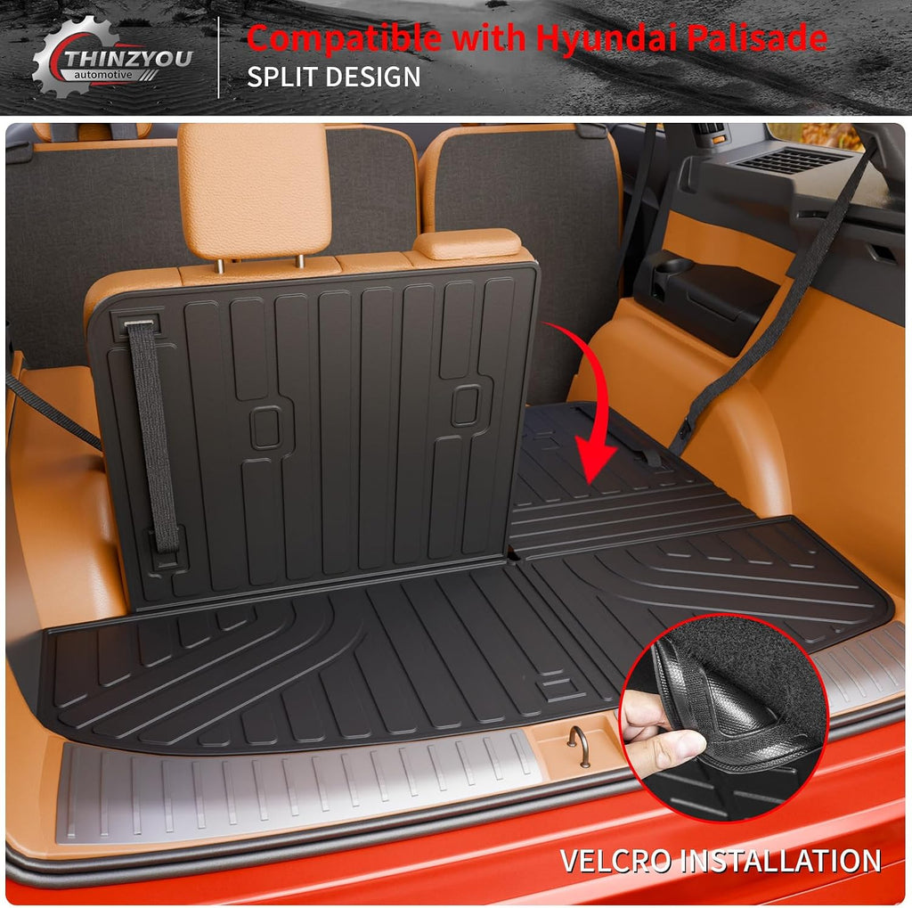 Floor Mats Compatible with 2026 Hyundai Palisade Gas 7 Seats Captain Chairs Cargo Mat Trunk Mat TPE Back Seat Cover Protector Palisade Accessories (Trunk Mat with Backrest Mats+Floor Mats)