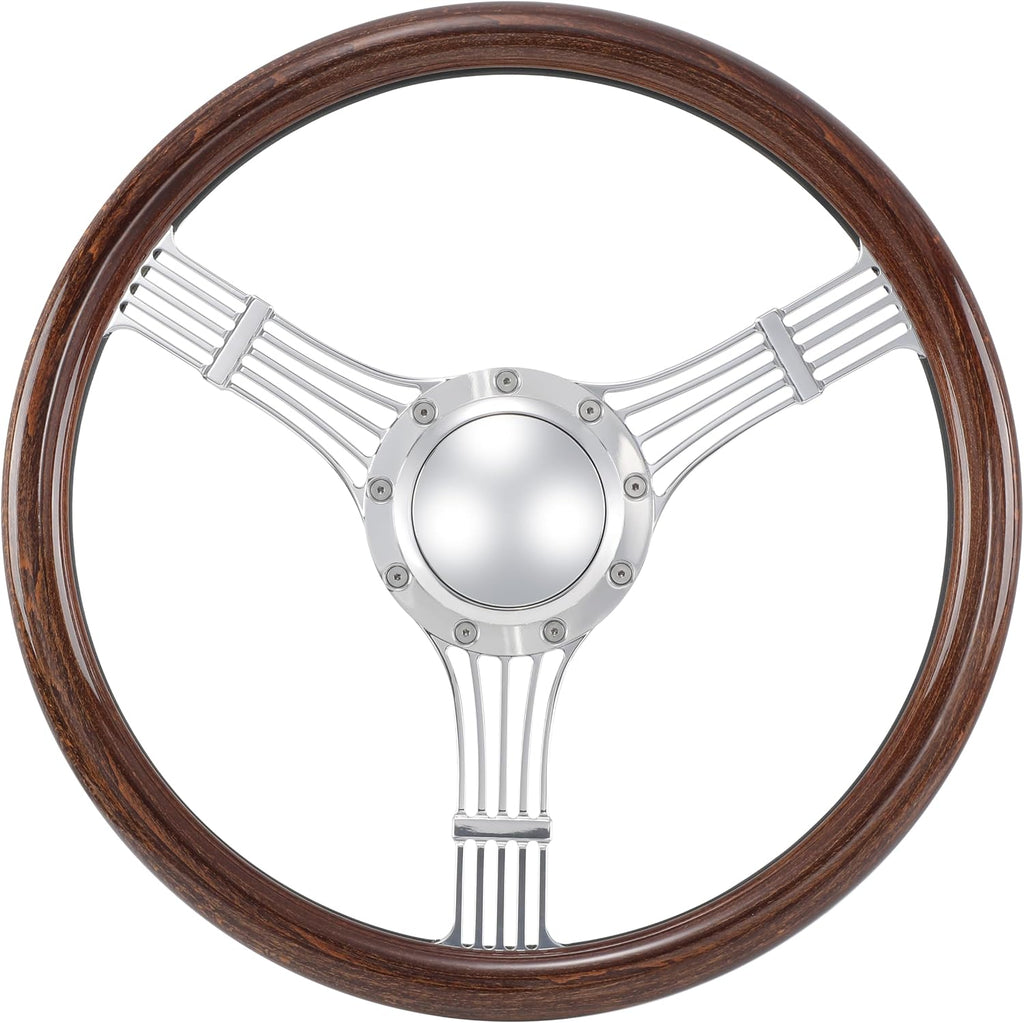 15.5'' 5-String Billet Banjo Full Wrap Steering Wheel with 9 Bolts 2'' Dish and Horn Button (Walnut Wood)