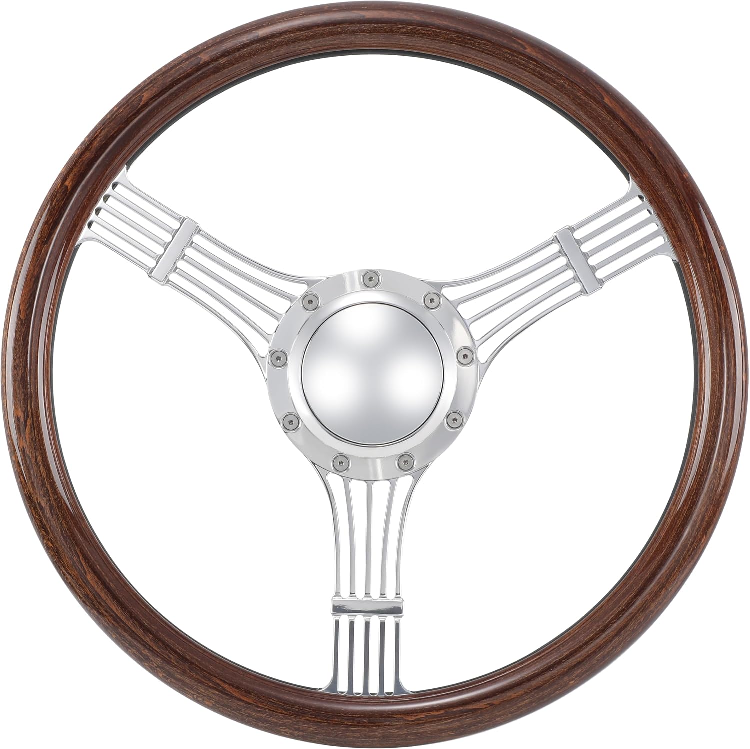 15.5'' 5-String Billet Banjo Full Wrap Steering Wheel with 9 Bolts 2'' Dish and Horn Button (Walnut Wood)