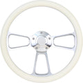 Boat Steering Wheel 14 Inch Aluminum With Cream Vinyl Half Wrap, Horn Button, and Installation Adapter