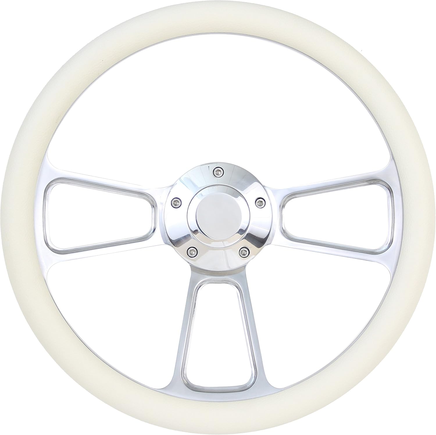 Boat Steering Wheel 14 Inch Aluminum With Cream Vinyl Half Wrap, Horn Button, and Installation Adapter