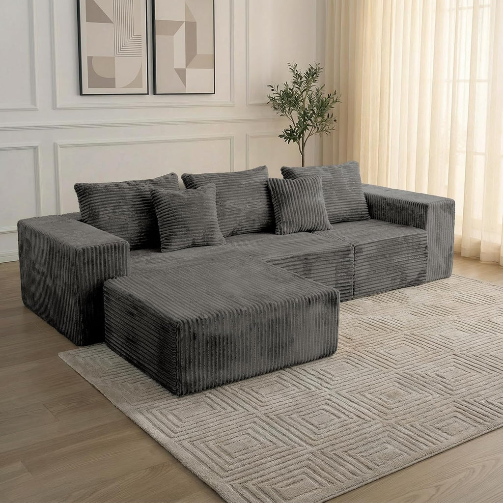 Sytopia 109' L-Shaped Cloud Couch, Modular Sectional Sofa with Deep Seat for Living Room Bedroom, Modern Floor Couch Corduroy, Comfy Sleeper Futon Sofa Bed 40D Foam Furniture, Left Facing
