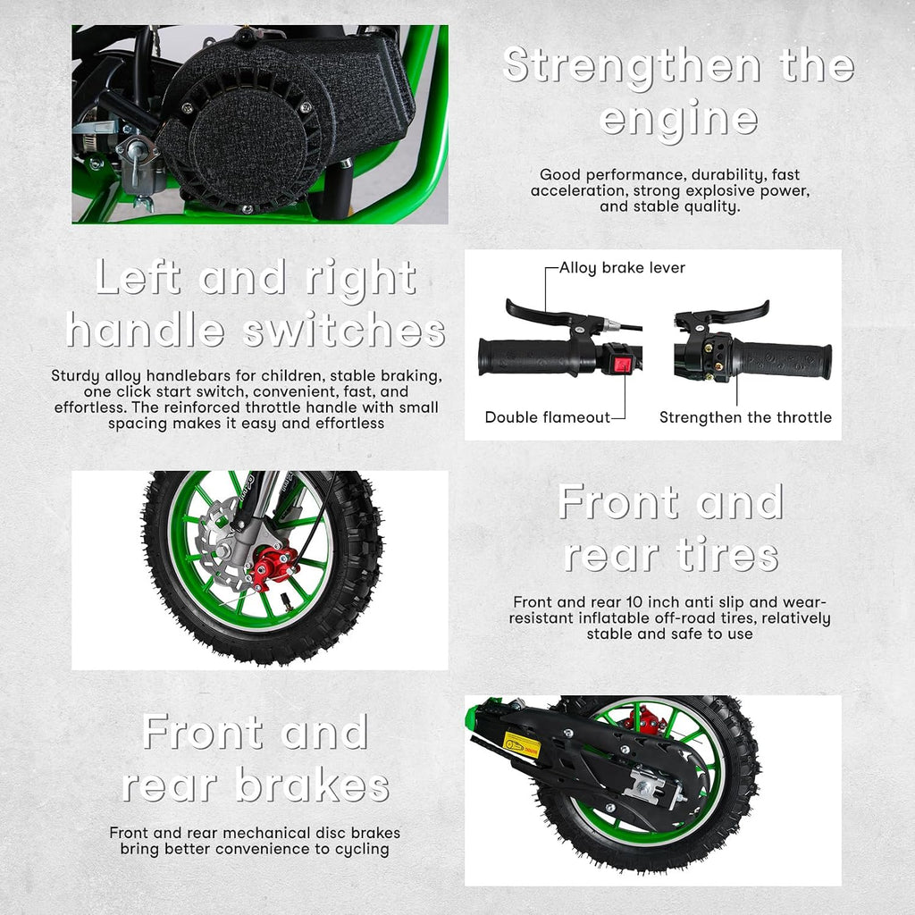 49cc 2-Stroke Kids Dirt Bike, Gas Power Motocross, Off Road Mini Motorcycle, Pocket Motorbike with Front Rear Disc Brakes, Racing Max Speed 30KM/H (Red)