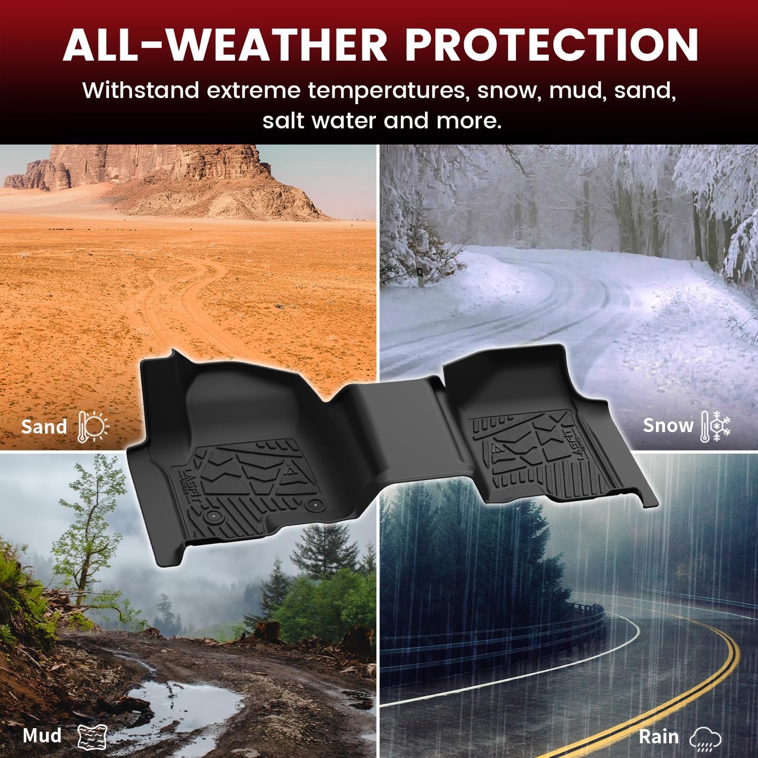 LASFIT Floor Mats 2019-2026 for Chevy Silverado/GMC Sierra 1500, 2020-2026 2500HD 3500HD, Only Double Cab/Bench Seat (Only Fit with Rear Under-Seat Storage, But Not Fit 2nd Row Plastic Storage)