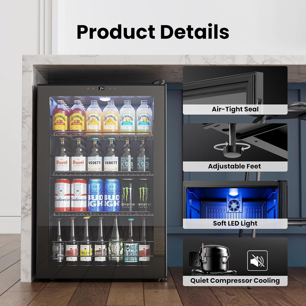 Yeego Beverage Refrigerator Cooler, 155 Cans Mini Fridge with Glass Door Beverage Fridge with Adjustable Shelves for Soda Beer or Wine, Beverage Cooler with Digital Temperature Control for Home Office