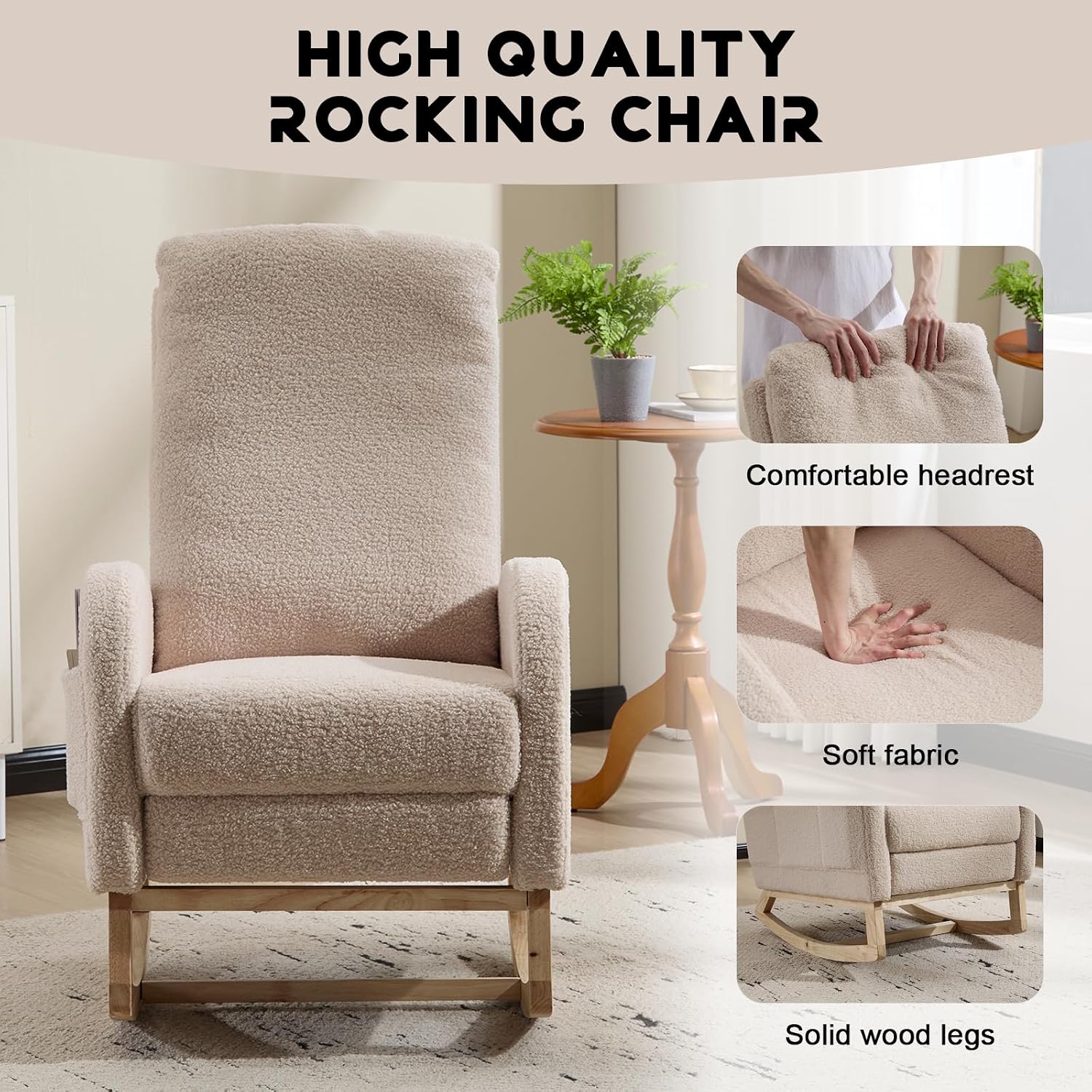 KEIKI Accent Rocking Chair with Footrest for Living Room, Modern Lounge Armchair and Ottoman Set, Soft Upholstery, High Back Support for Reading and Relaxation