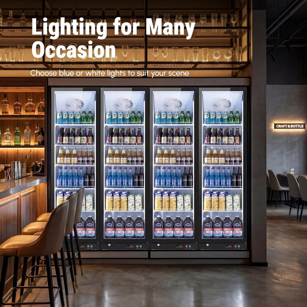 Yeego Commercial Refrigerators - 12.4 Cu.Ft Glass Door Commercial Beverage Refrigerators with Dual LED Light & Adjustable Shelves, 32-50°F Commercial Cooler for Stores Bakery Bar Offices Restaurants