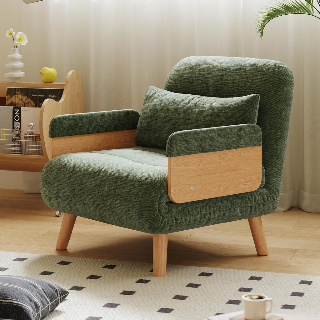 Convertible Lounger Fold-Out Sofa Bed, 3-in-1 Sleeper Sofa，Adjustable Backrest, Modern-Style Sofa for Small Spaces, Bedrooms & Offices(Green,35.43)