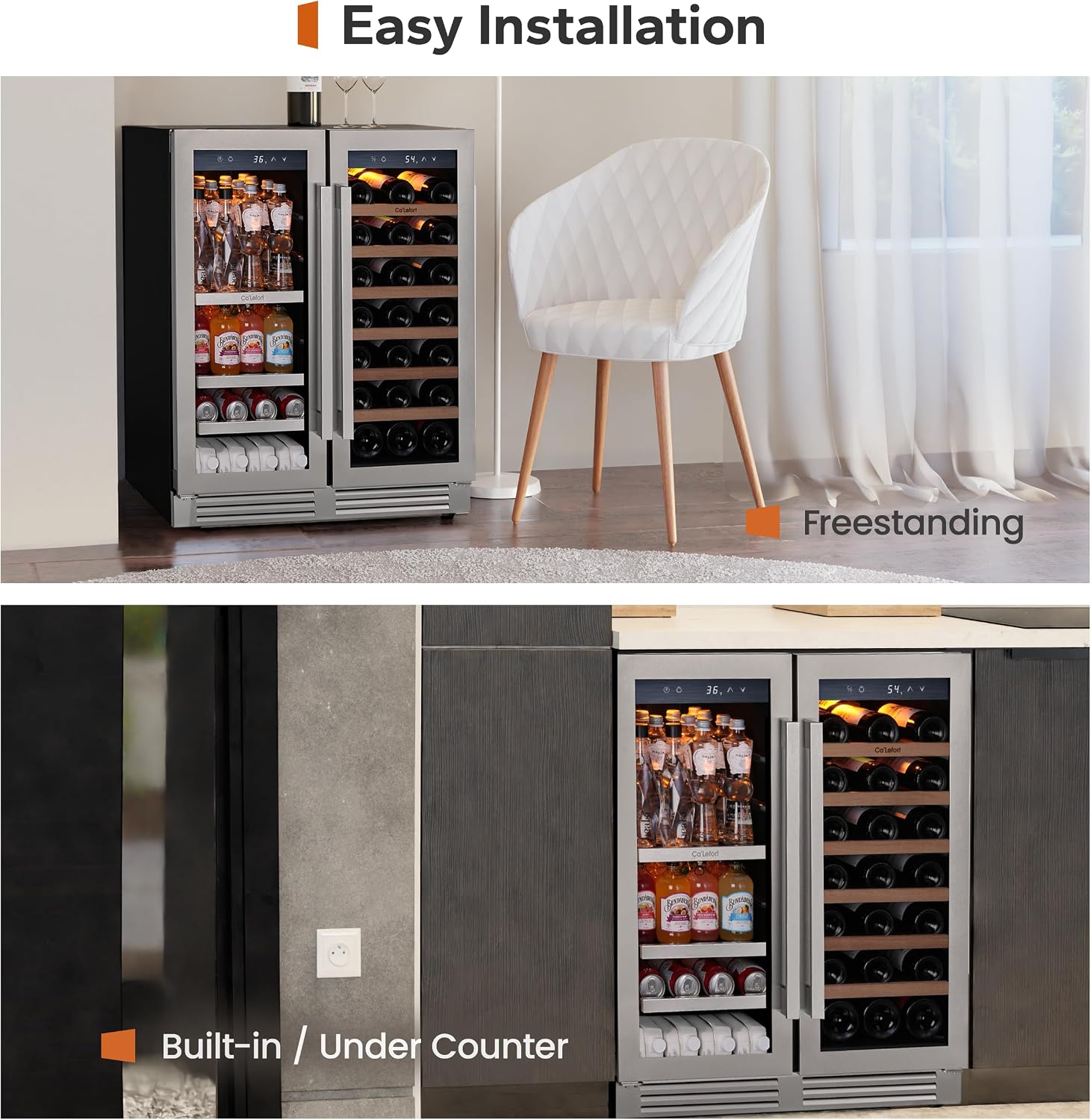 Ca'Lefort 30 Inch Wine and Beverage Refrigerator, 80 Can and 33 Bottle Wine Fridge Dual Zone 36-72°F, 3 LED Beverage Fridge Built in or Freestanding, Perfect for Home/Kitchen(6.00 cu.ft)