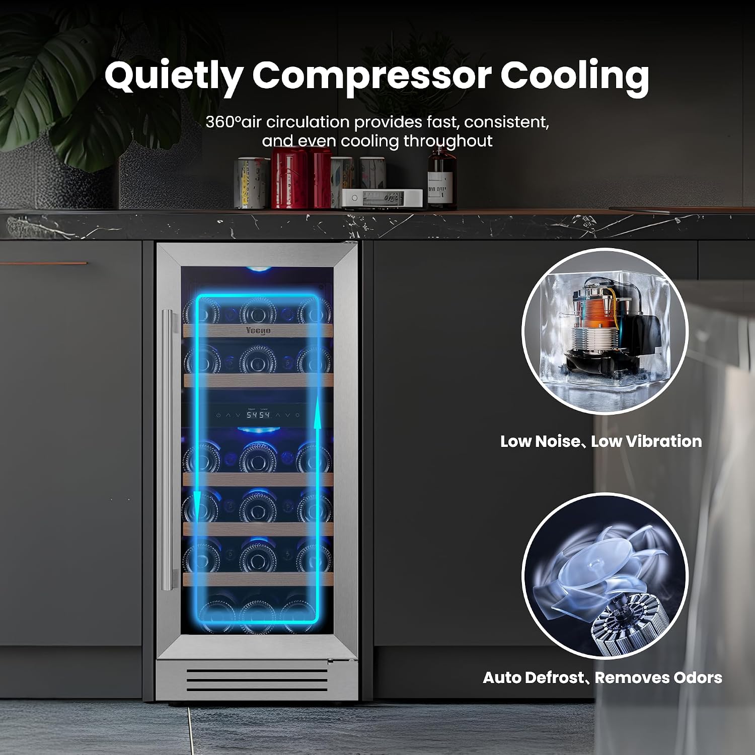 Yeego Wine Fridge Cooler - 15 Inch Dual Zone Wine Fridge Hold 28 Bottles, 40-65°F Wine Refrigerator Glass Door, Built in Fridge, Freestanding Adjustable Shelves Fridge for Beer Soda Drink Home Bar