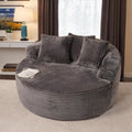 ovios 58' Oversized Round Chair Lounge Chaise Indoor, No Assembly Required, Cloud Large Circle Chair with Plush Fuax Fur, Fluffy Modern Sleeper Sofa Bed for Reading Yoga, Grey (Plush Corduroy Fabric)