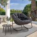 Outdoor Papasan Rocking Chair, Patio Oversized Wicker Egg Rocking Chair, Indoor & Outdoor Comfy Rocker Chair with Thick Cushion, Modern Lounge Chair for Front Porch, Garden, Backyard, Grey