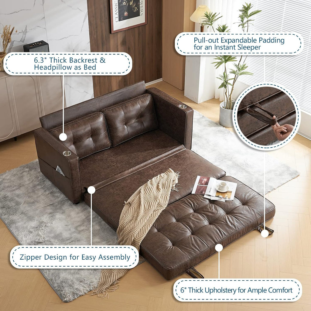 VINGLI Upgraded 64' W 84' L Full Size Futon Sofa Bed, 6' Thick Upholstery Rustic Microfiber Loveseat Sofa Sleeper Pull Out Couch,Convertible Floor Couch for Living Room, Bedroom, Entertainment Room
