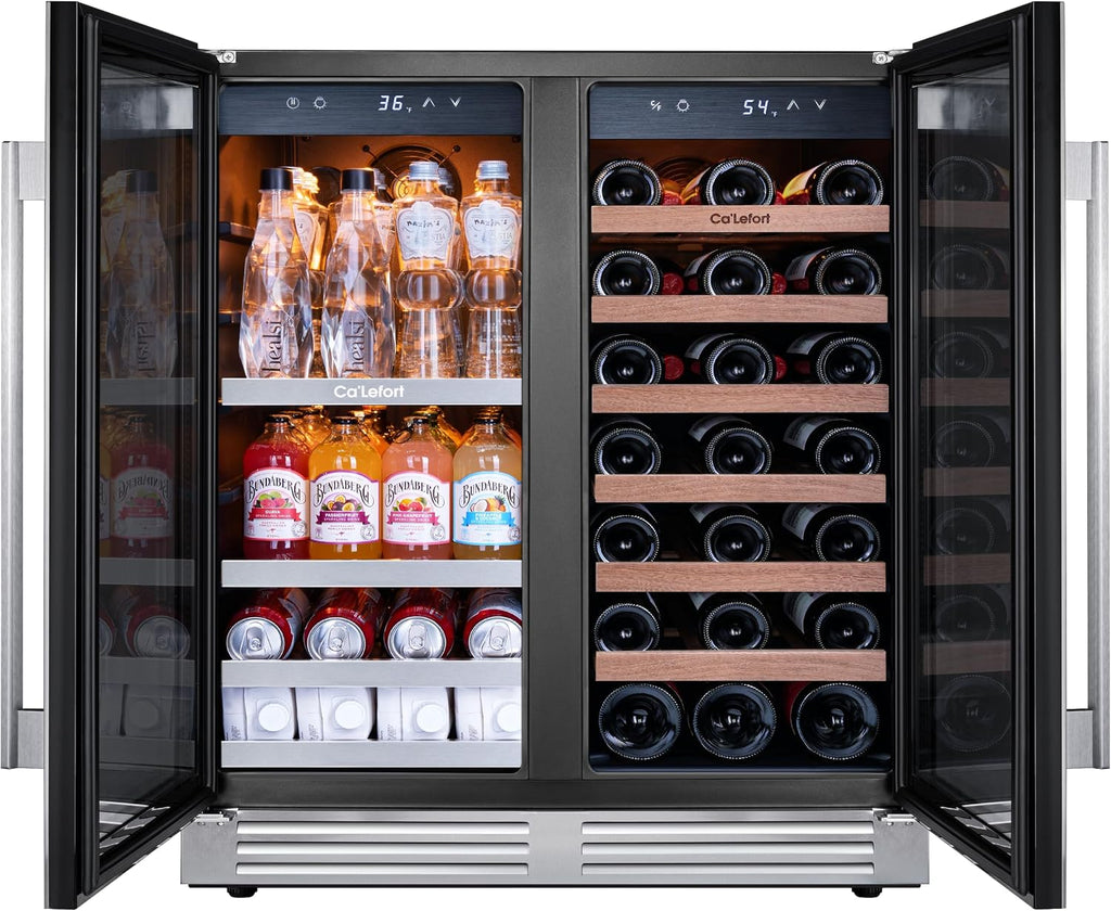 Ca'Lefort 30 Inch Wine and Beverage Refrigerator, 80 Can and 33 Bottle Wine Fridge Dual Zone 36-72°F, 3 LED Beverage Fridge Built in or Freestanding, Perfect for Home/Kitchen(6.00 cu.ft)