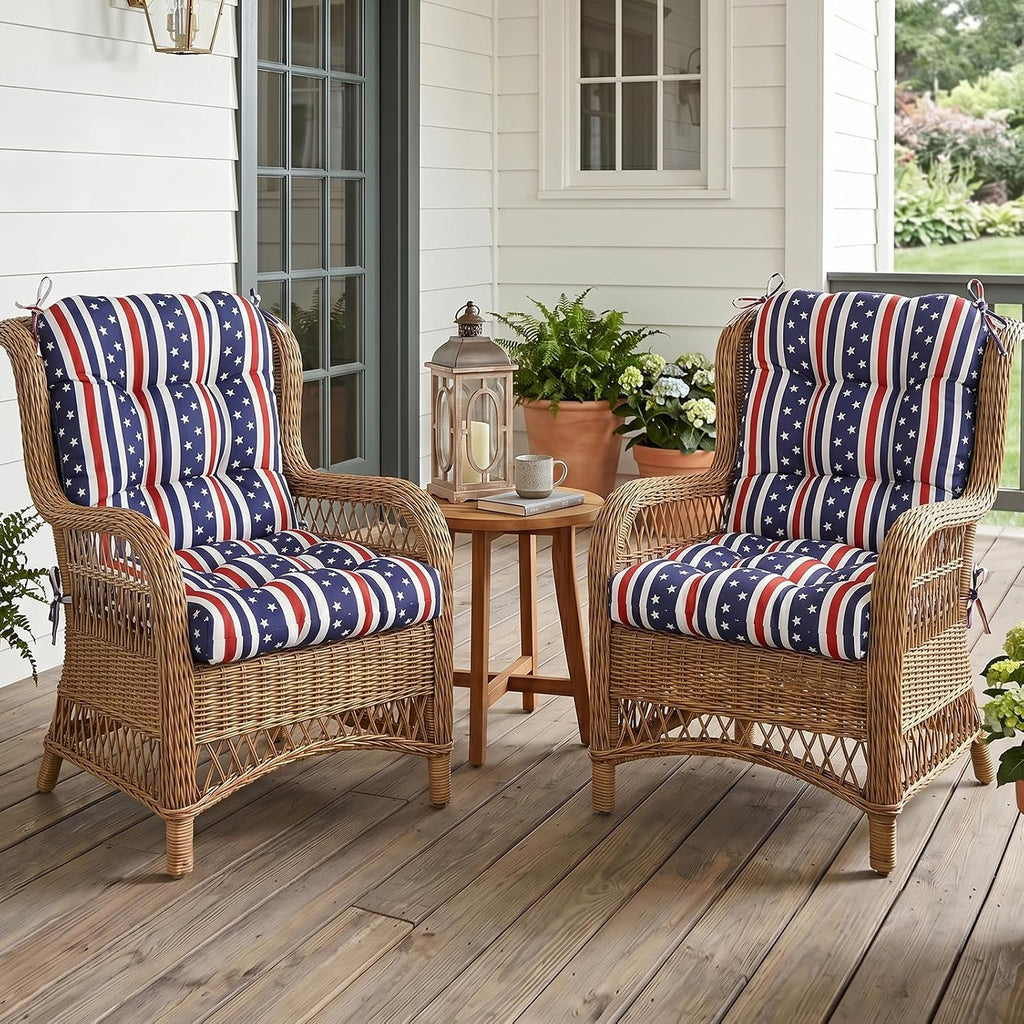 EAGLE PEAK Tufted Outdoor/Indoor Seat/Back Chair Cushions, 2 Pack, 42'' x 21'', American Flag
