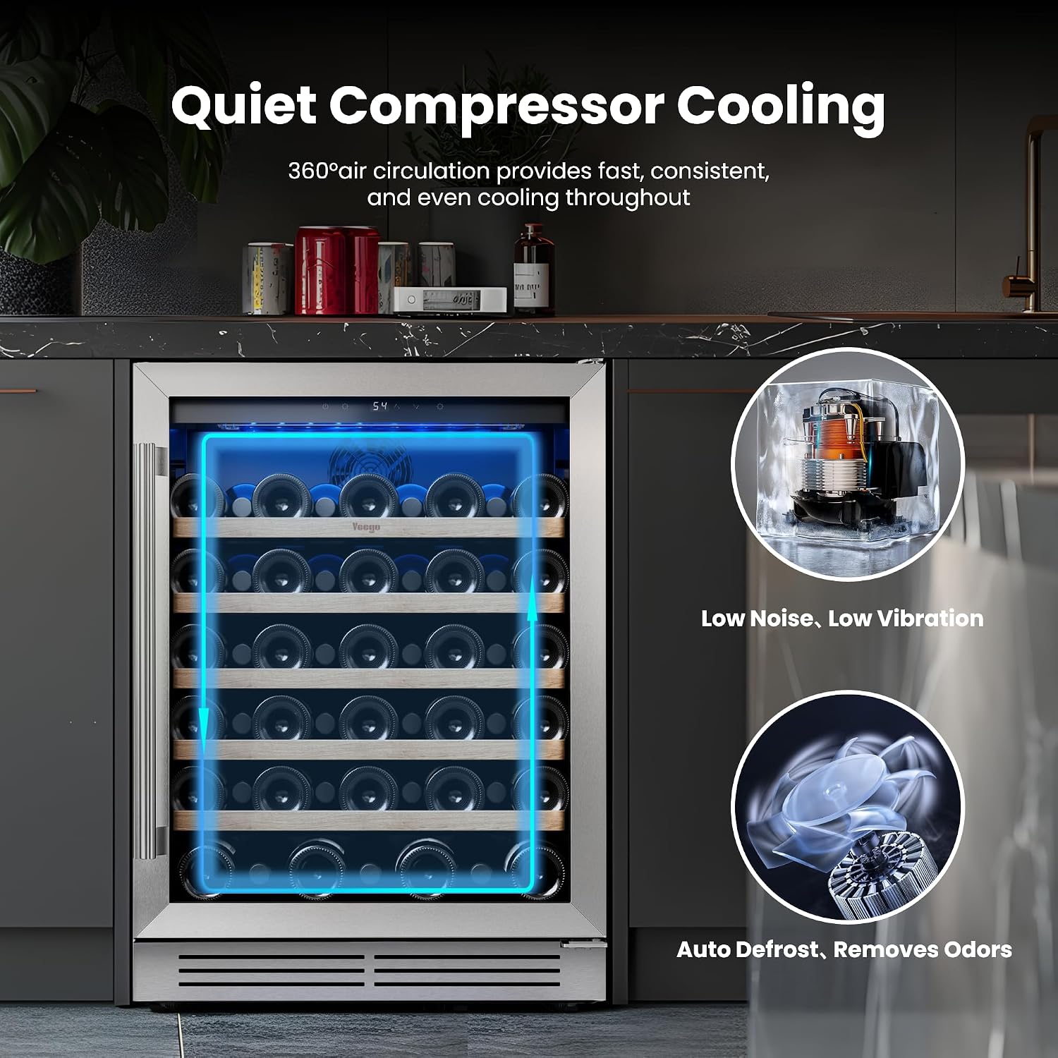 Yeego Wine Fridge Cooler - 24 Inch Wine Fridge Hold 52 Bottles, 40-65°F Wine Refrigerator Glass Door, Built in Fridge, Freestanding Adjustable Shelves Fridge for Beer Soda Drink Home Bar Office