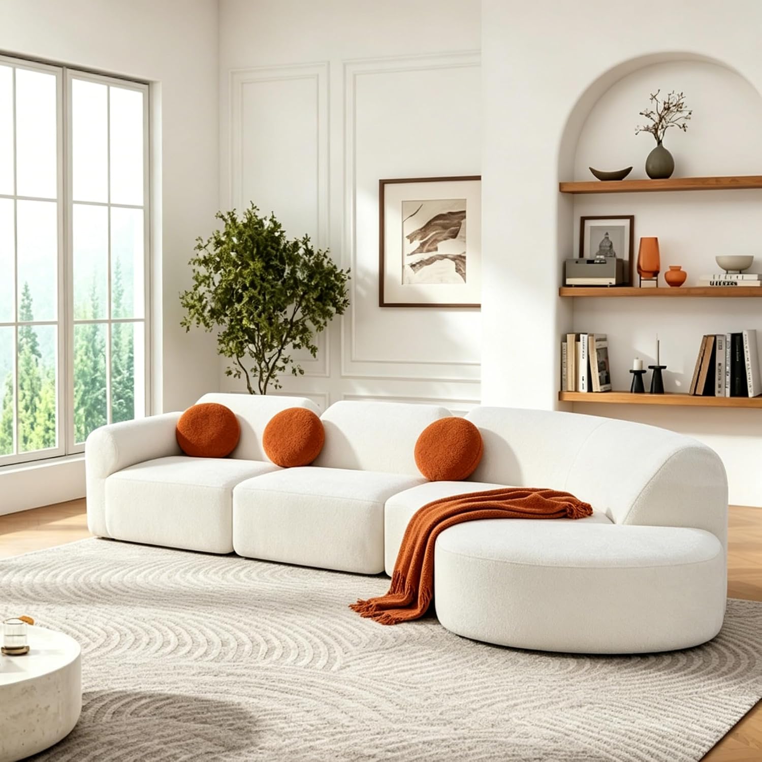 Merax Modern Curved Sectional Sofa with Ottoman, Couch 4-Piece Set High-Density Compressed Sponge, Fully Assembled, Right Hand Facing, Plush Deep Seat for Living Room, Lounge, Apartment, Beige