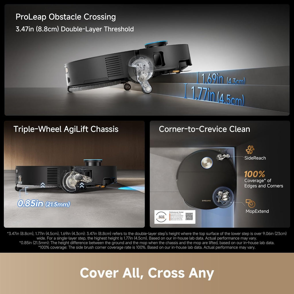 DREAME X60 Max Ultra Complete Robot Vacuum and Mop, Upgraded from X50 Series, 3.13in (7.95cm) Ultra-Thin Design, 35,000Pa Suction, Self Emptying&Refilling, Mop Self-Cleaning, 280+ Obstacle Avoidance