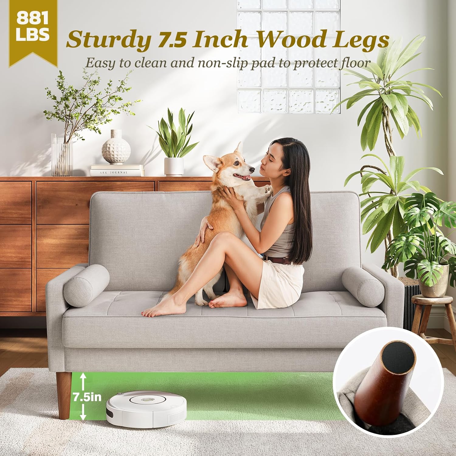 Vesgantti Loveseat Sofa with Solid Wood Legs, 48' Small Couches for Small Spaces, Love Seat for Living Room, Bedroom, Easy Assembly Mid Century Modern Couch with Throw Pillow for Apartment, Ashbeige