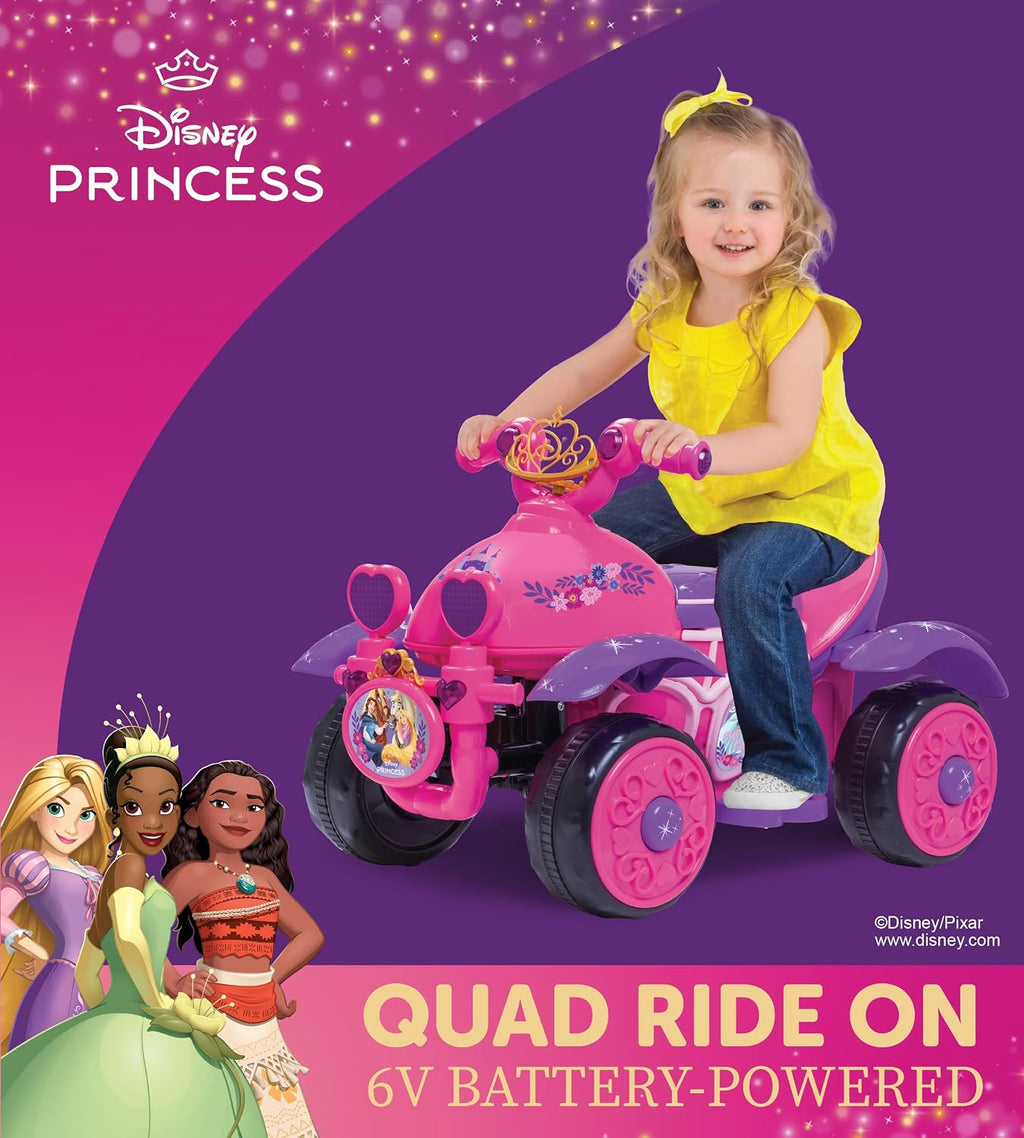 Kid Trax Toddler Disney Princess Electric Quad Ride On Toy, Kids 1.5-3 Years Old, 6 Volt Battery and Charger Included, Max Weight 45 lbs, Princess Pink