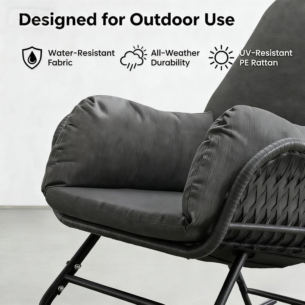 YDcosyfy Outdoor Wicker Rocking Chair with Ottoman, Patio Rocker Chair with Cushions, Steel Frame Support, All-Weather Furniture, for Porch, Balcony, Indoor
